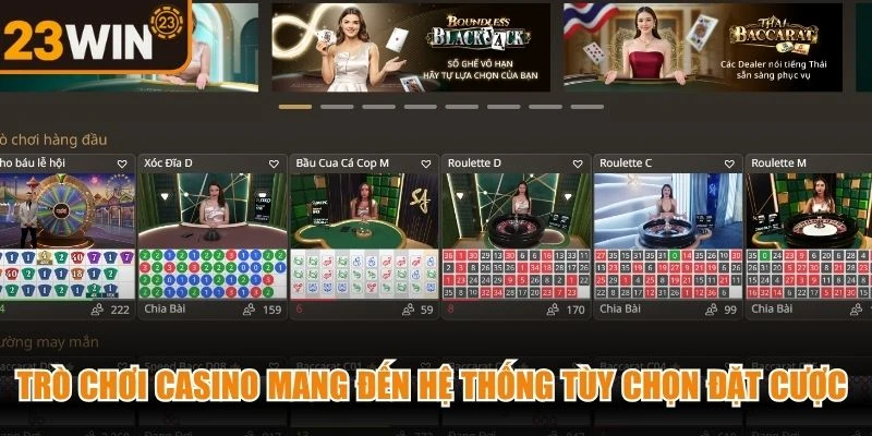 Trò chơi Casino mang đến hệ thống tùy chọn đặt cược vô cùng phong phú